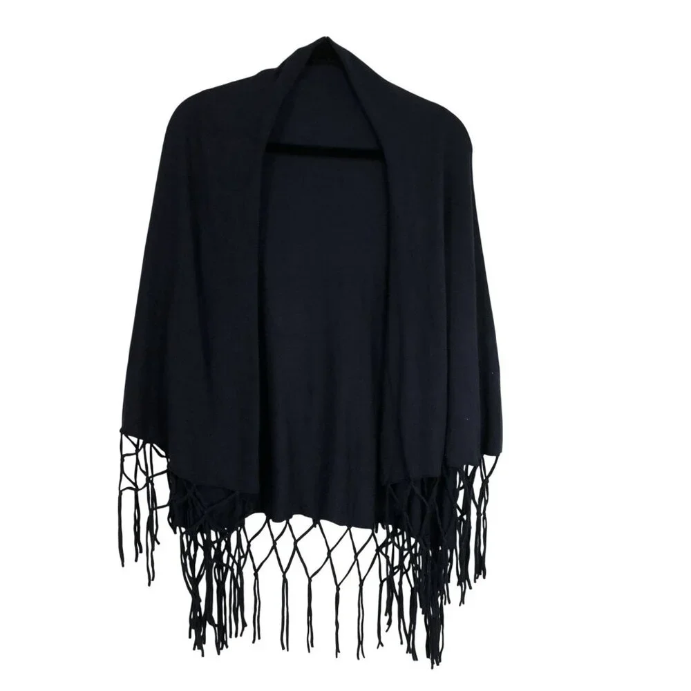 Love Stitch Fringe Knit Shawl Wrap With Open Front One Size Wommens